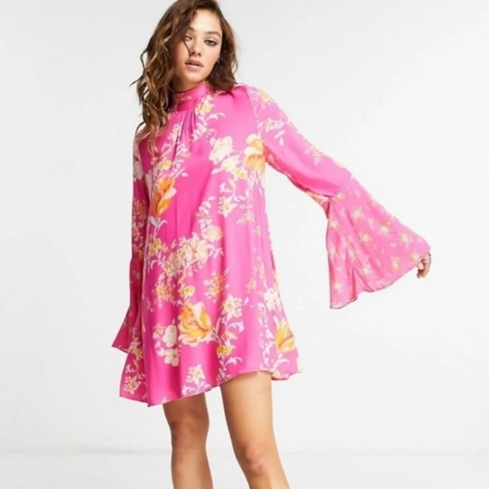 Free People Pink Multi Tate Flared Sleeve Floral Tunic S